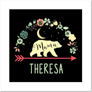 Theresa Name Gift Floral Personalized Mama Bear Posters and Art